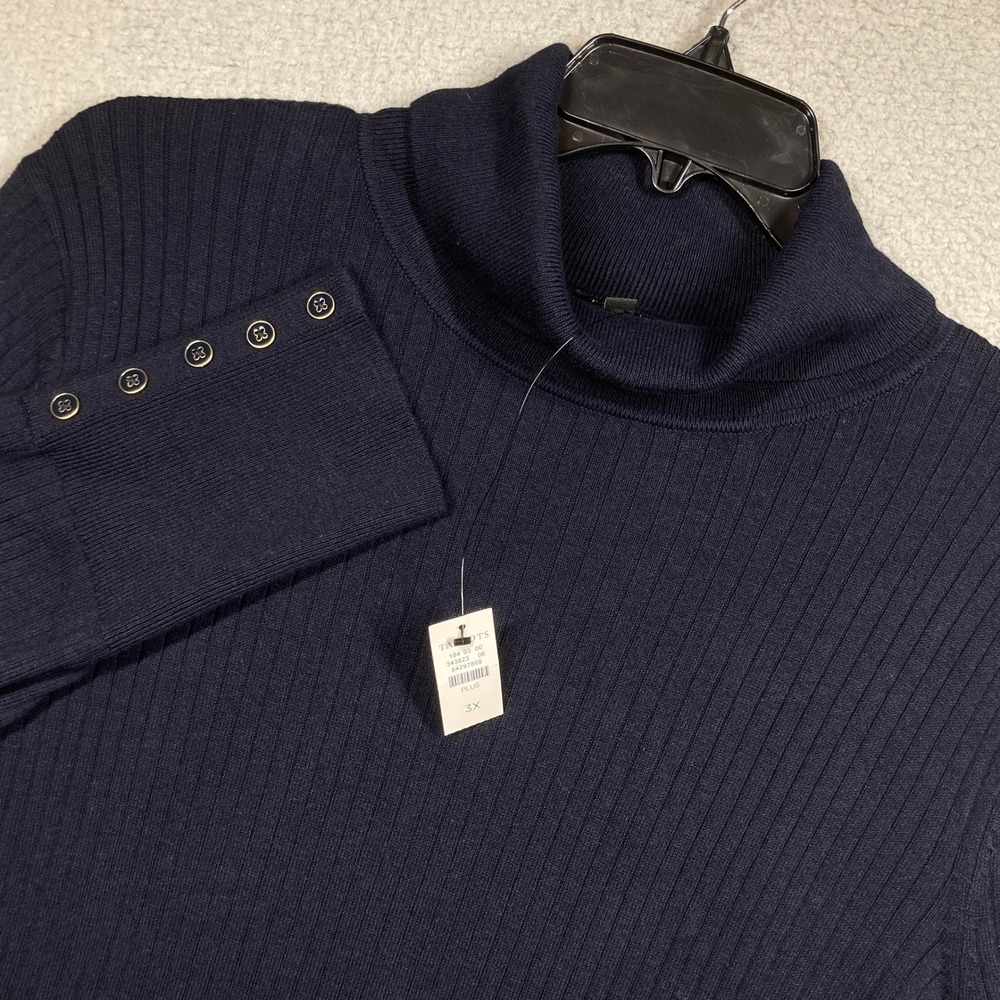 Talbots Turtleneck Sweater Women 3X NEW Navy Blue Ribbed Gold Button Cuff